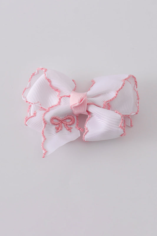 White embroidery hair bow
