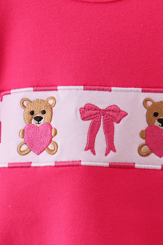 Pink bear embroidery bow bubble