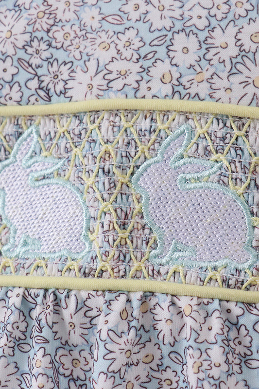 Floral bunny smocked bubble