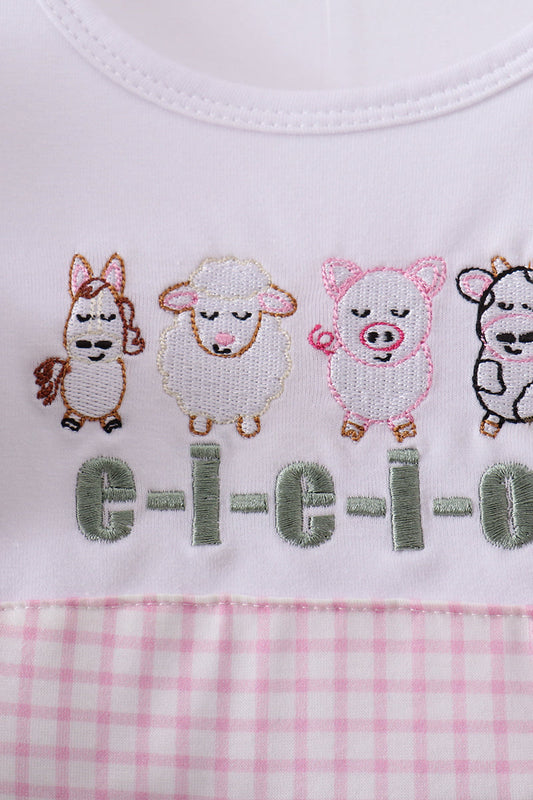 Pink farm animal embroidery ruffle dress