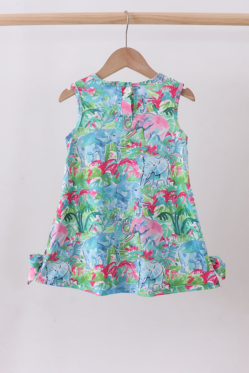 Green tropical garden bow dress