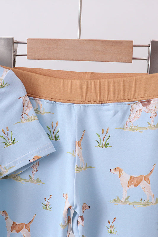 Blue puppy print bamboo pajama set