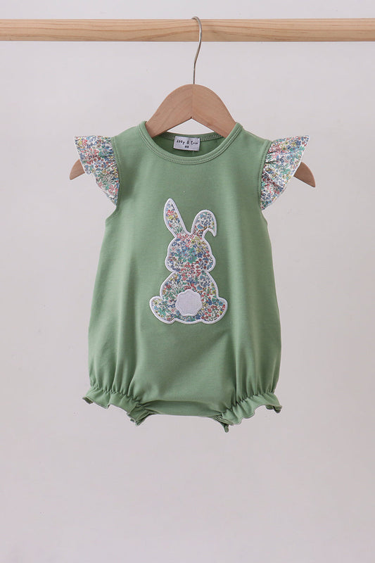 Sage bunny applique ruffle bubble