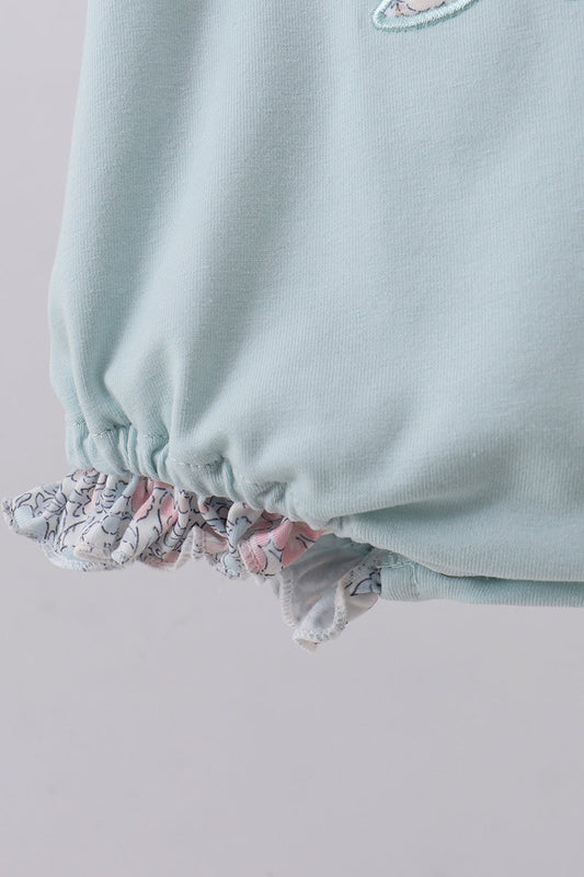 Blue floral bunny applique ruffle bubble