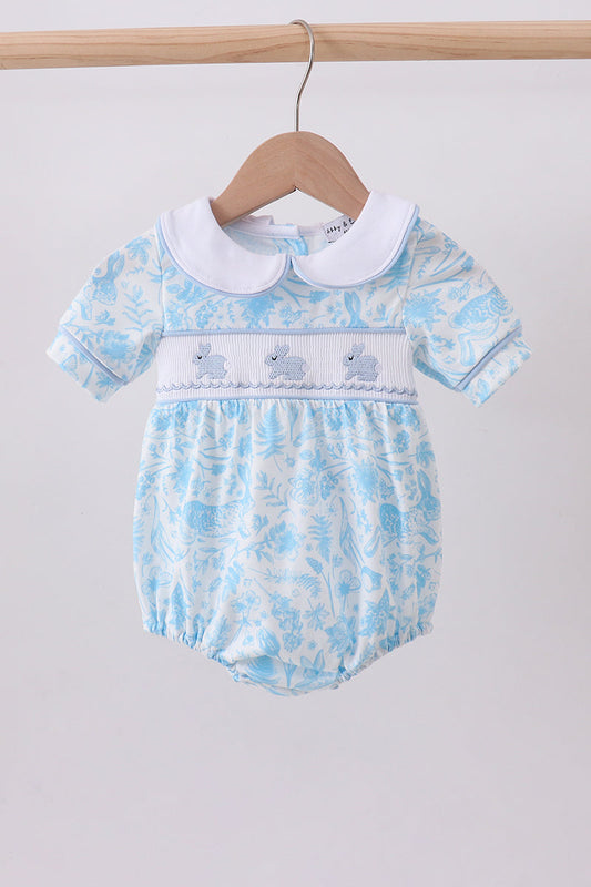 Blue bunny smocked peter pan collar bubble