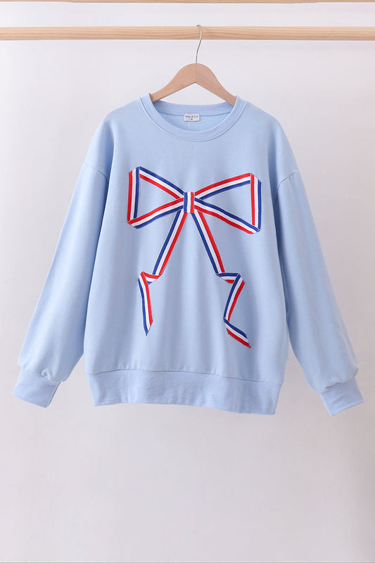 Blue Patriotic hand-sewn bow mom&me sweatshirt