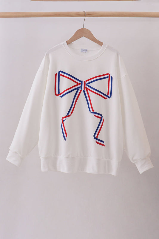 Cream Patriotic hand-sewn bow mom&me sweatshirt
