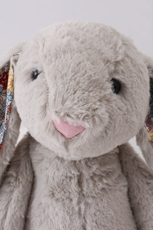 Grey floral plush bunny