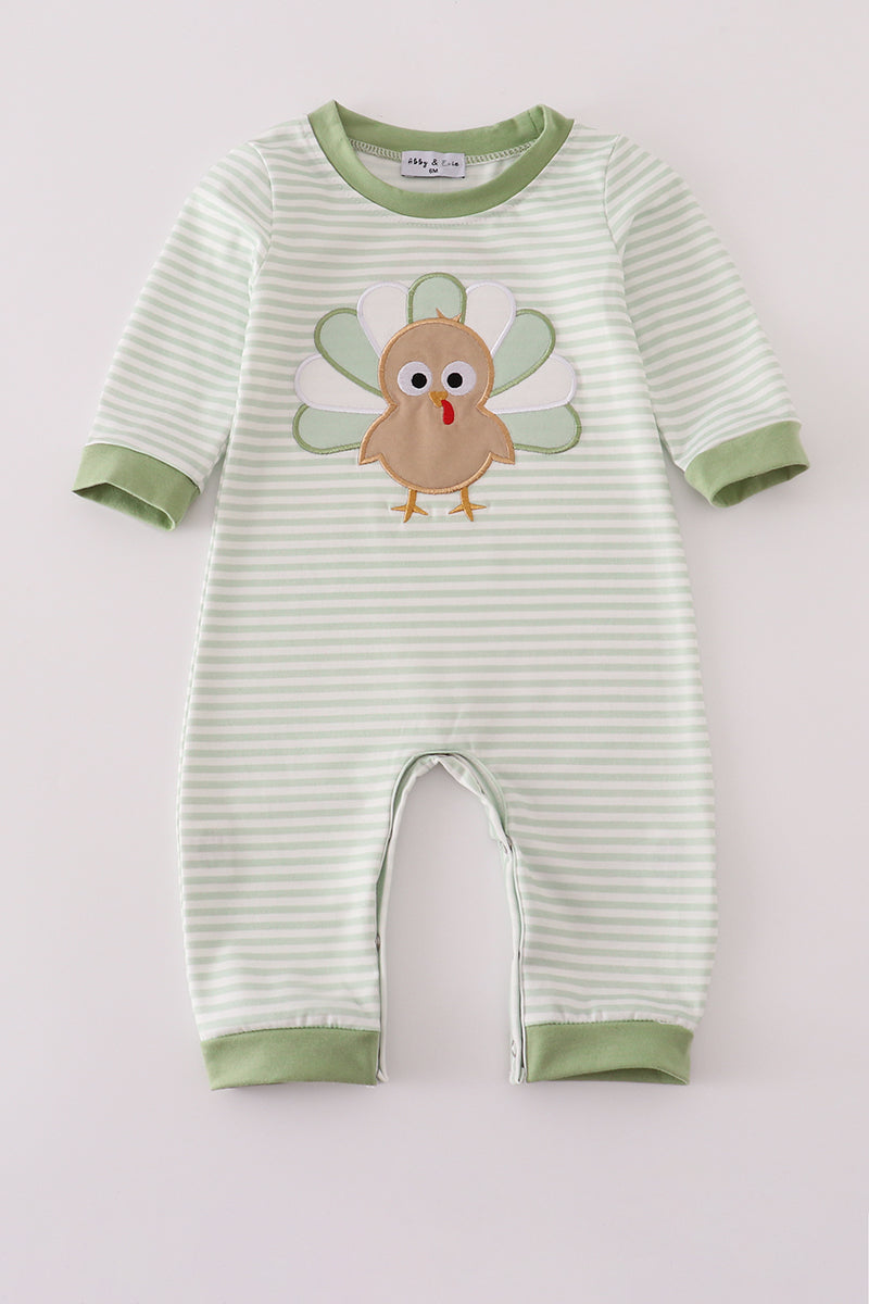 Sage turkey applique stripe romper