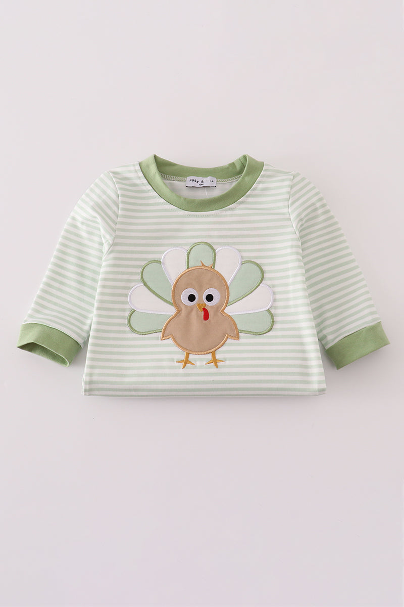 Sage turkey applique stripe romper