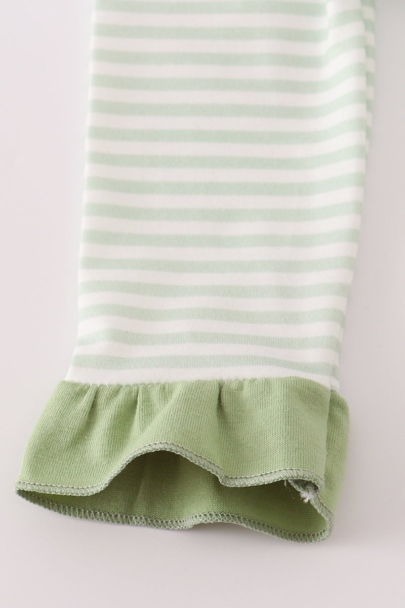 Sage turkey applique stripe ruffle romper