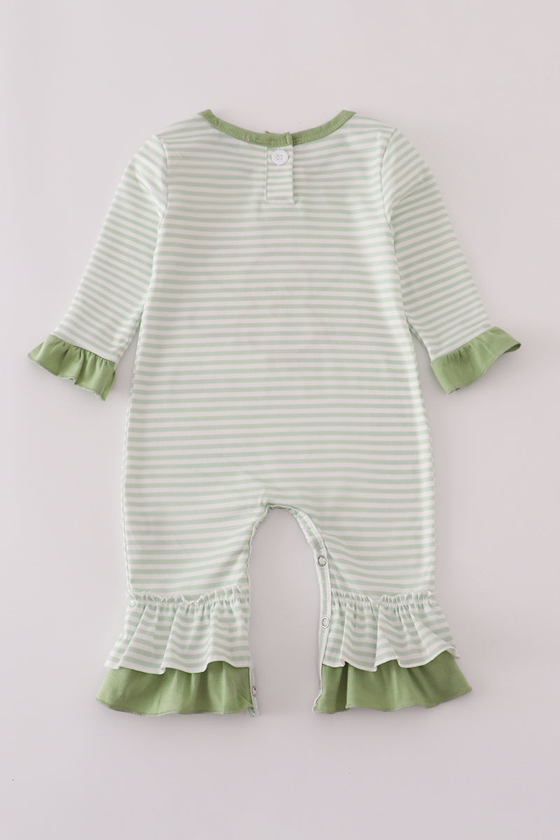 Sage turkey applique stripe ruffle romper