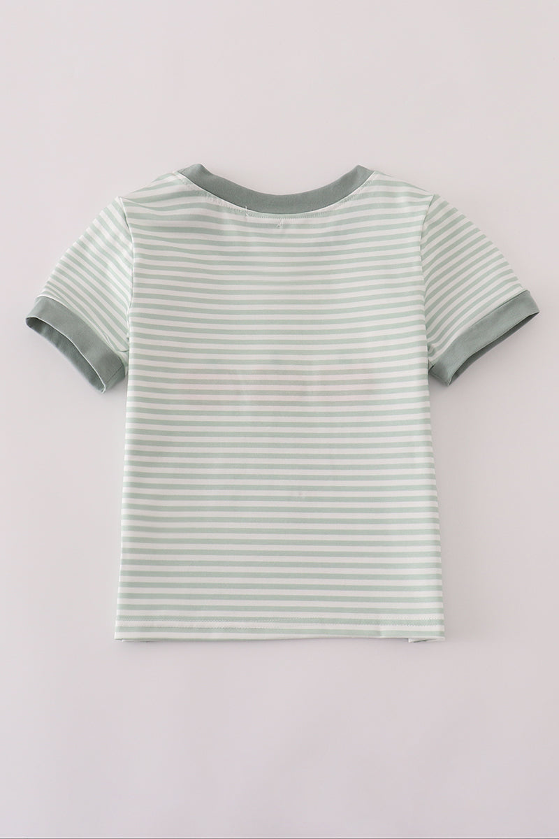 Sage stripe french knot top
