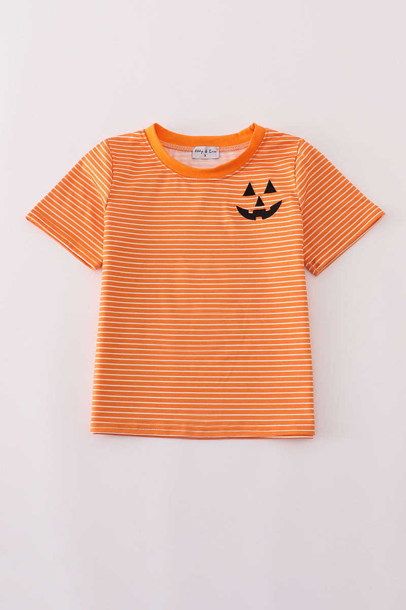 Orange Halloween embroidery stripe top
