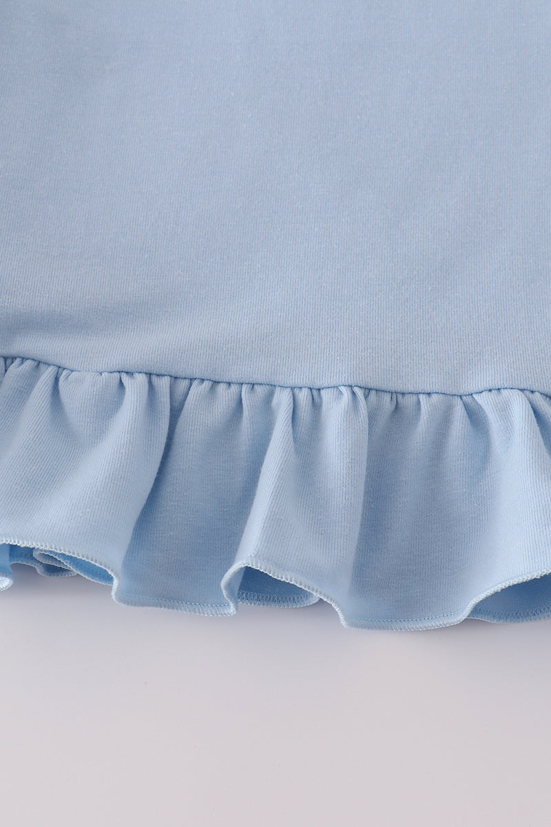 Blue turkey applique ruffle pants set