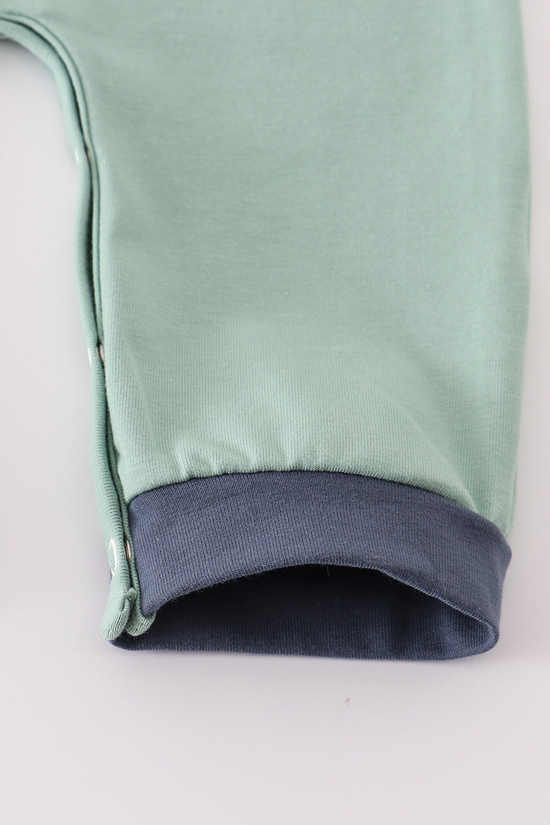 Blue excavator applique romper