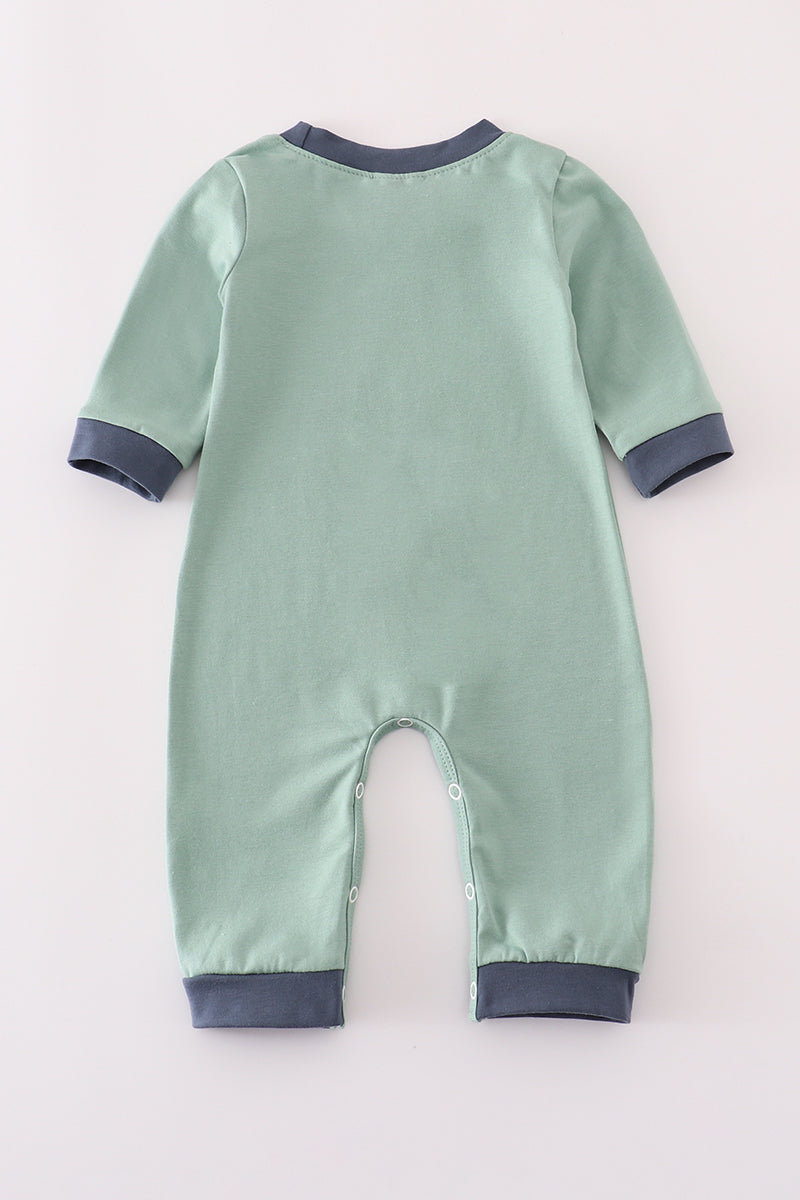Blue excavator applique romper