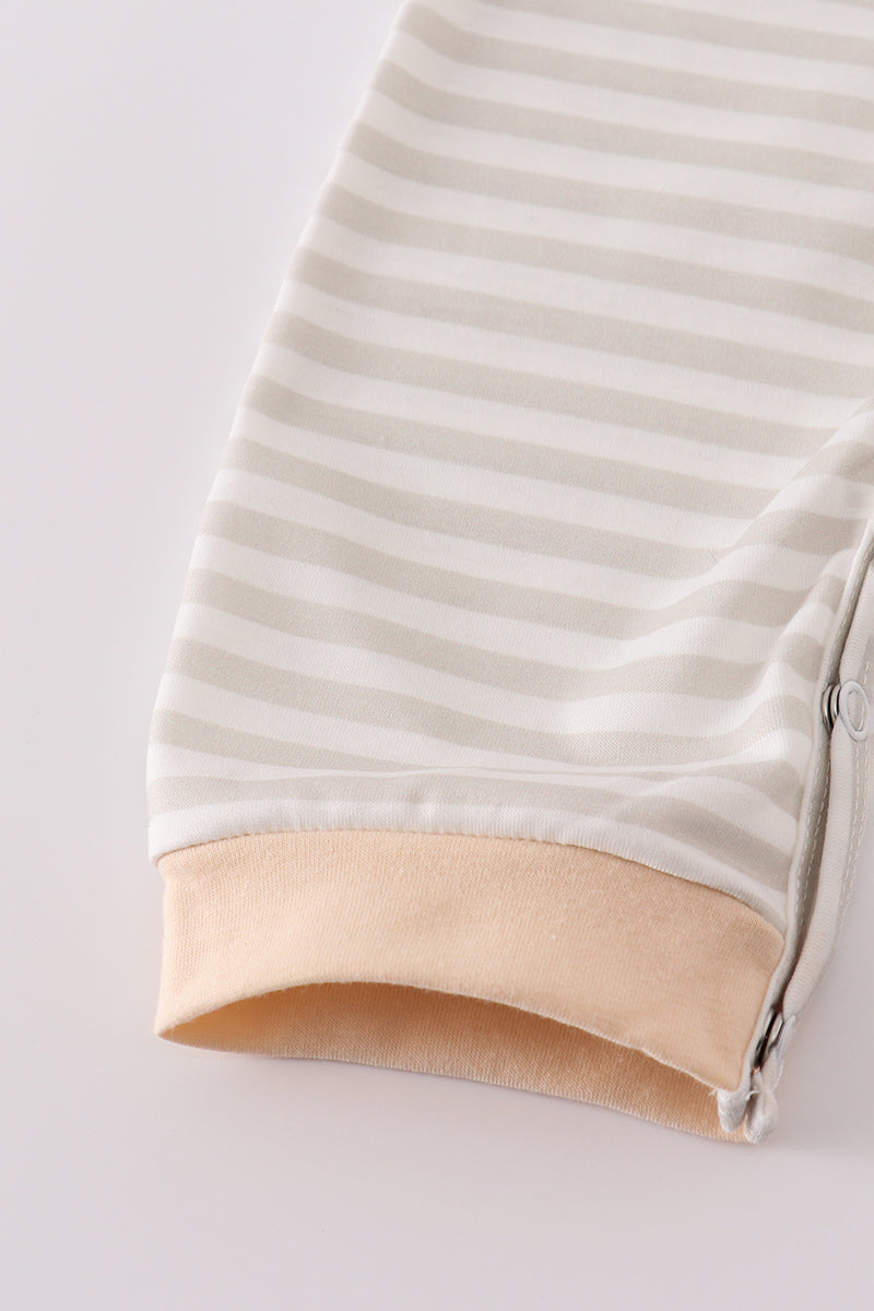 Cream excavator applique stripe romper