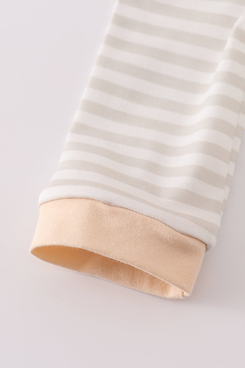 Cream excavator applique stripe romper