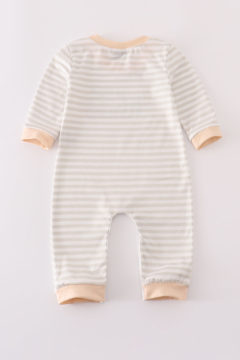 Cream excavator applique stripe romper