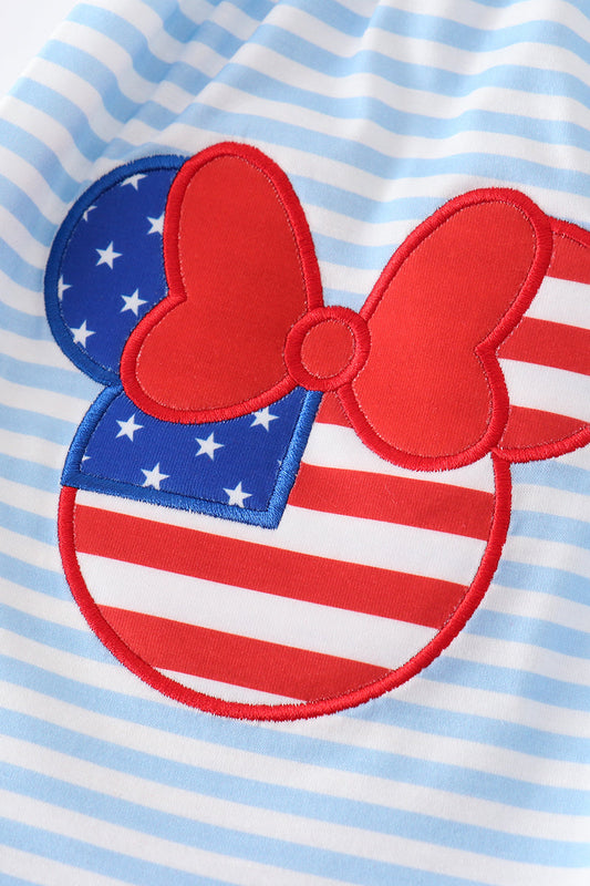 Blue&red character applique shorts set