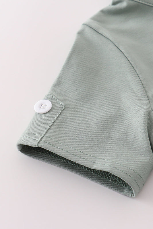 Green character applique shorts set