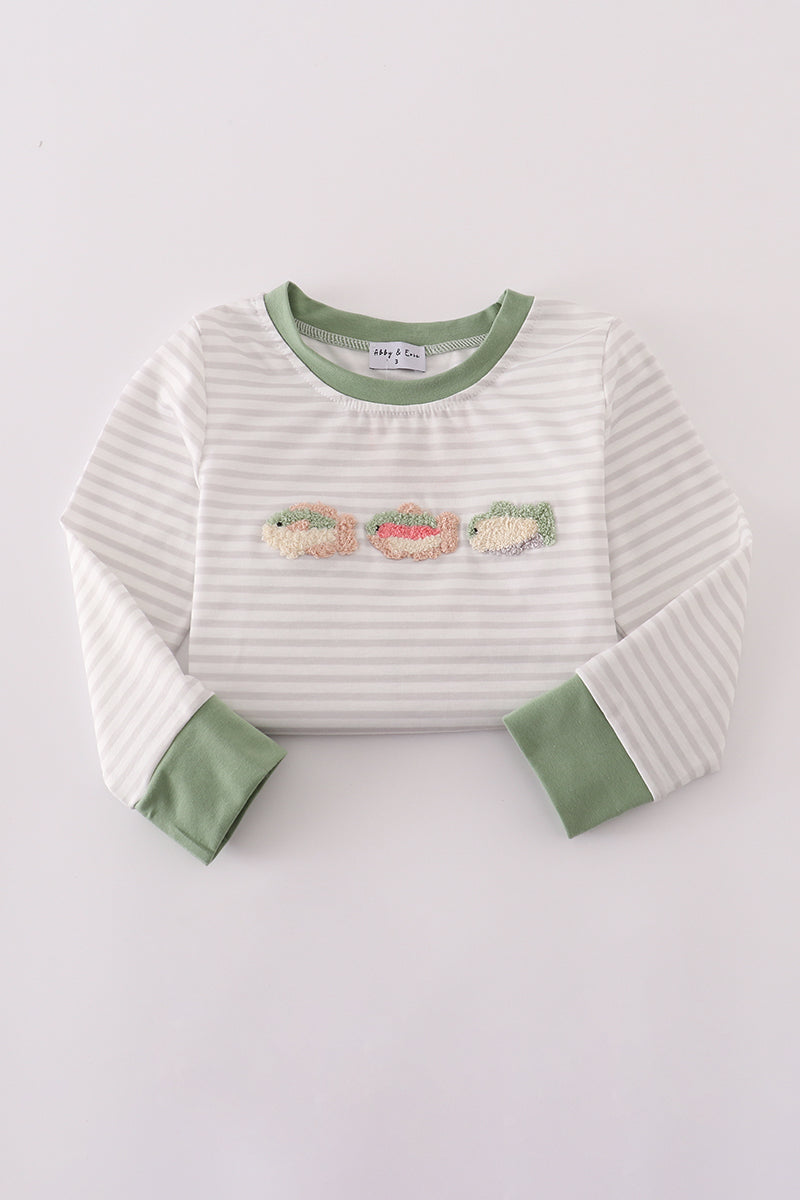 Sage fish french knot stripe top