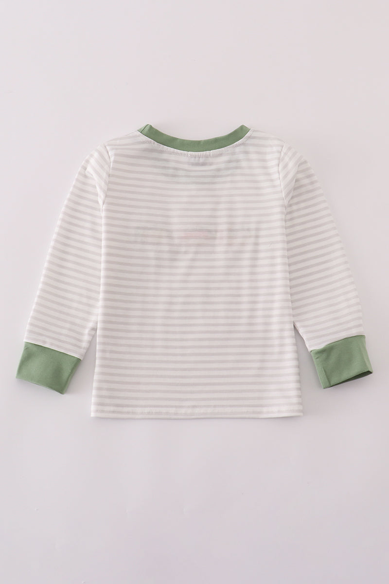 Sage fish french knot stripe top