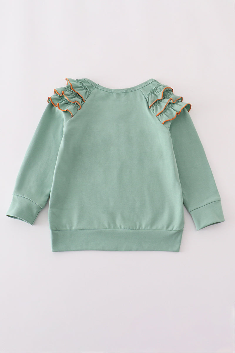Sage pumpkin french knot ruffle top