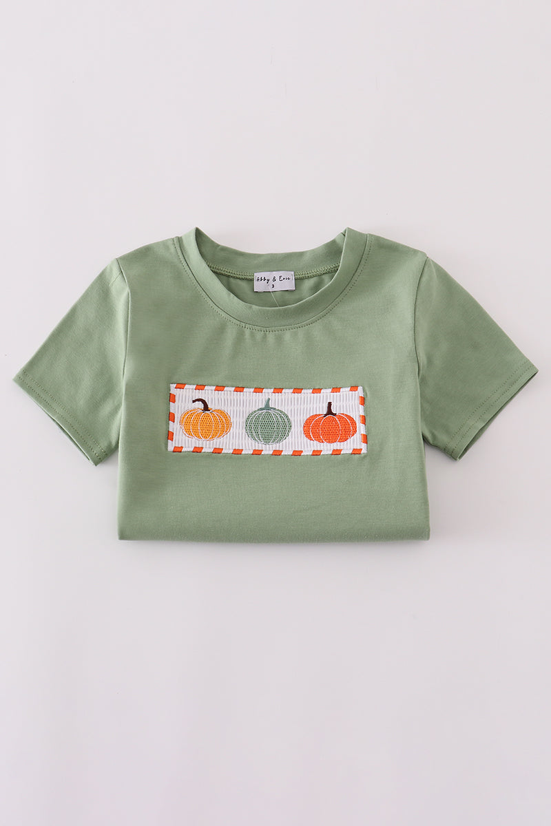 Green pumpkin smocked top
