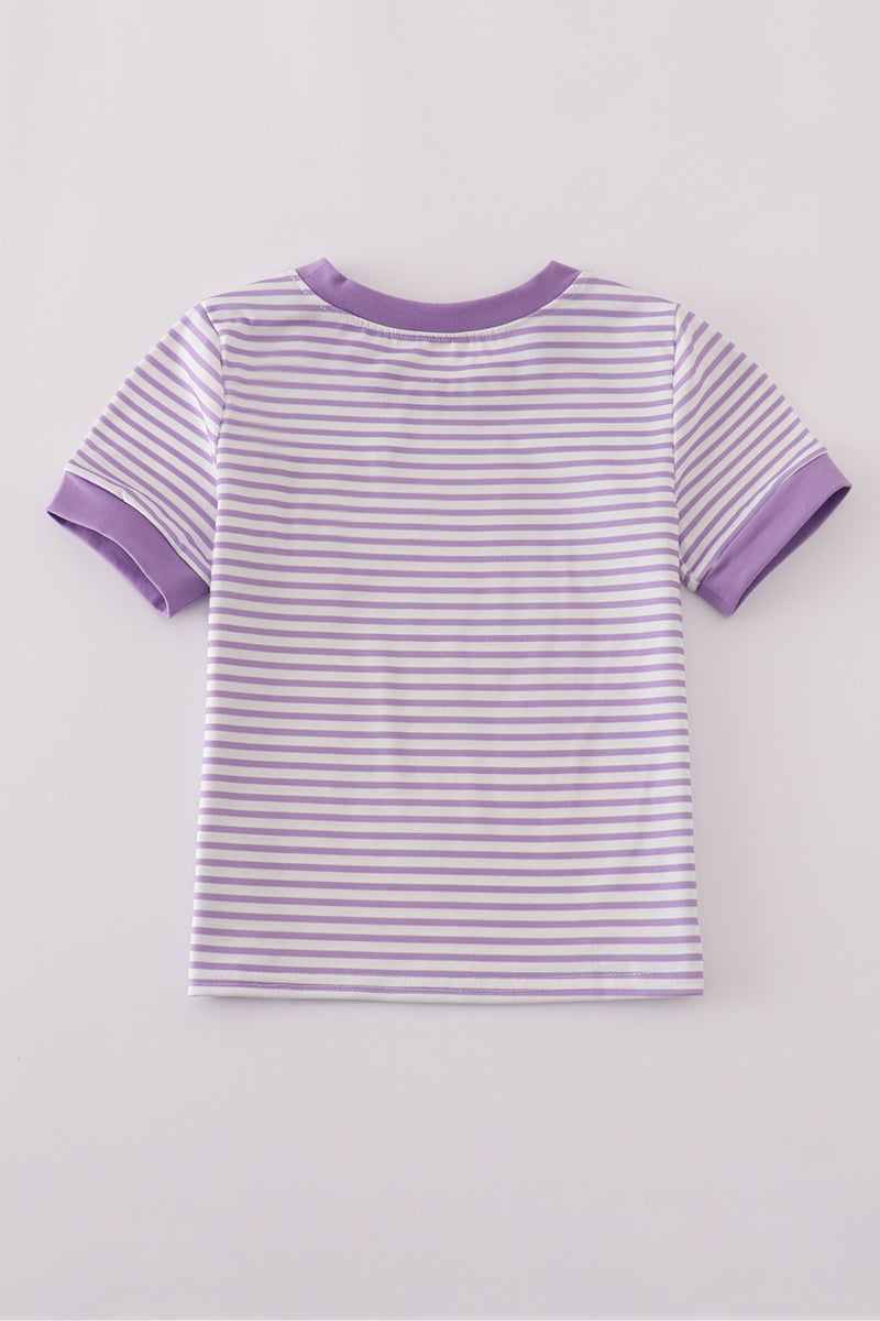 Purple LSU embroidery stripe top