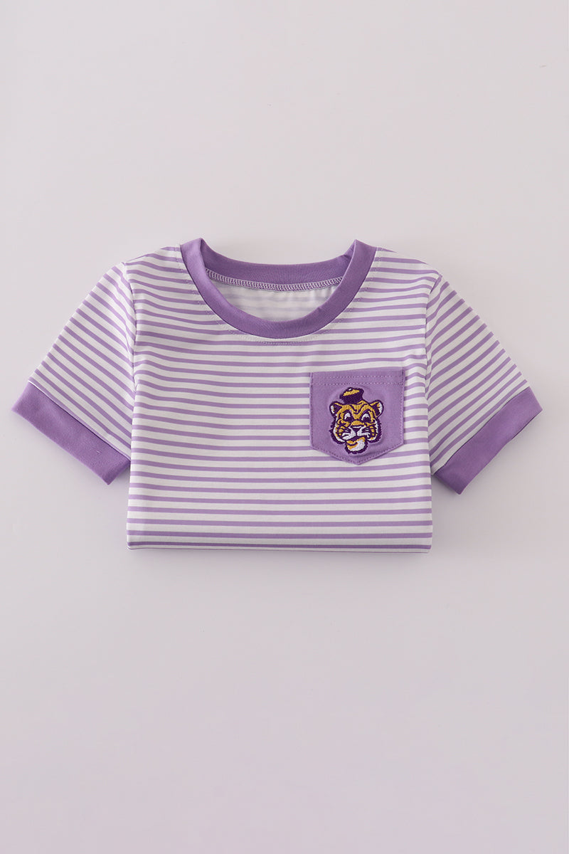 Purple LSU embroidery stripe top