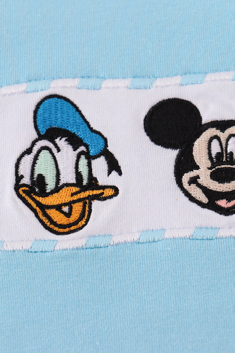 Blue character embroidery romper