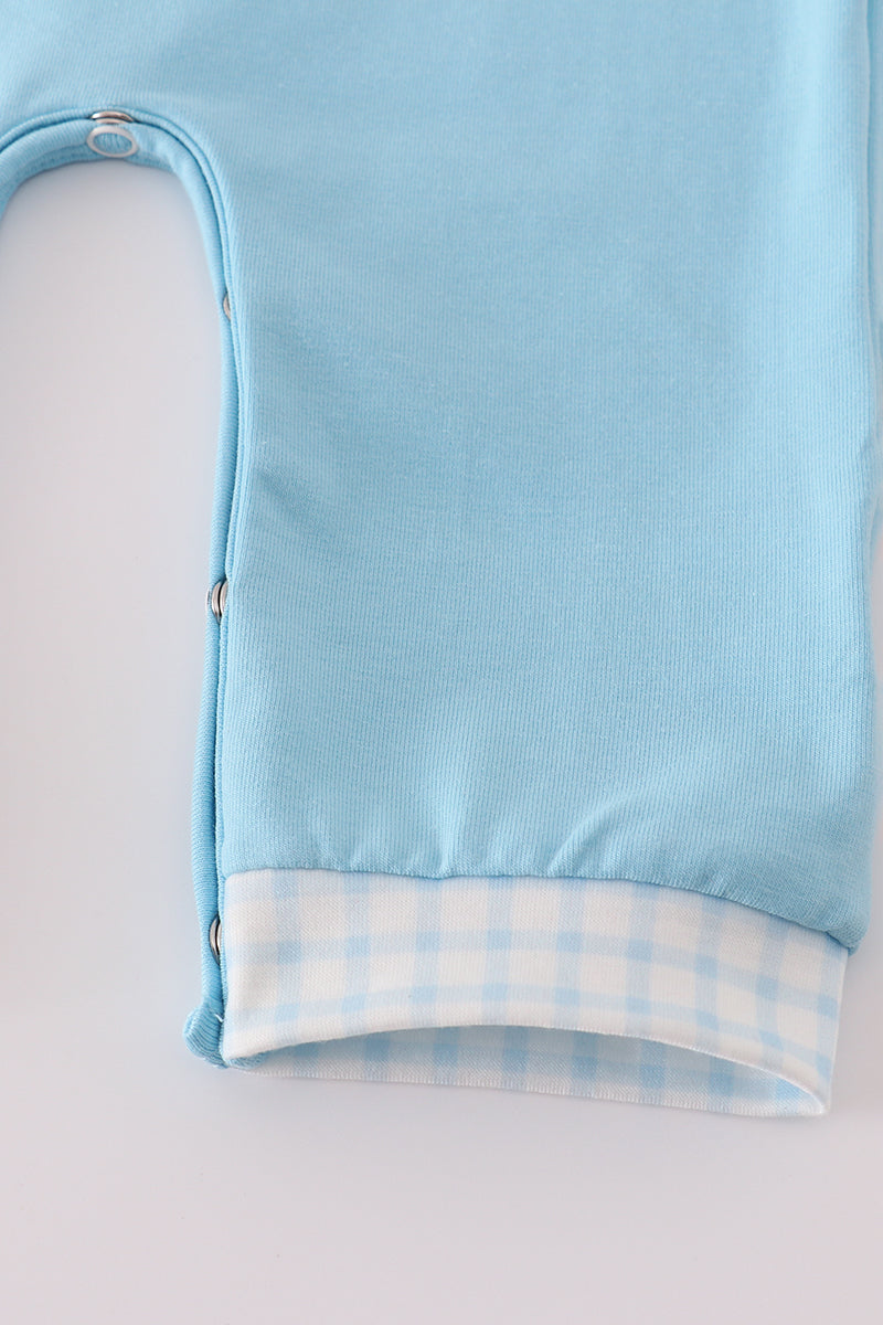 Blue character embroidery romper