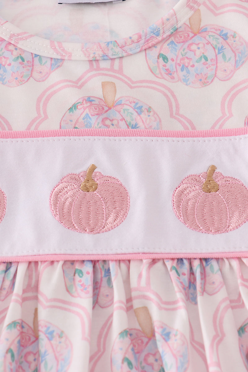 Pink pumpkin embroidery bloomer set