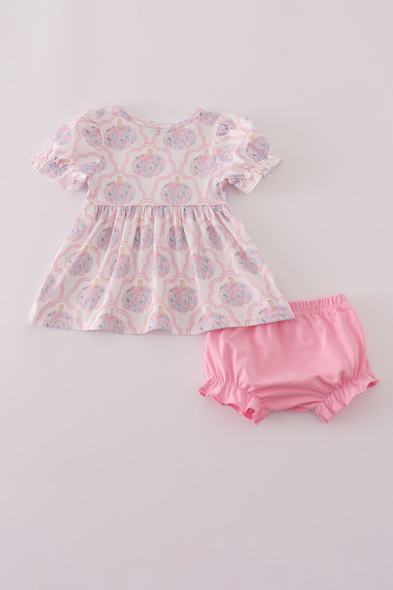 Pink pumpkin embroidery bloomer set