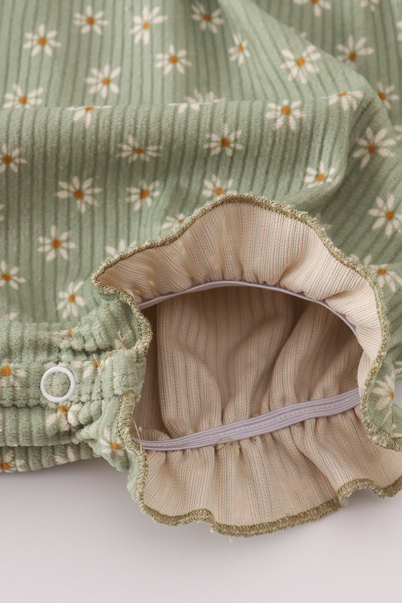 Green corduroy floral lace ruffle bubble