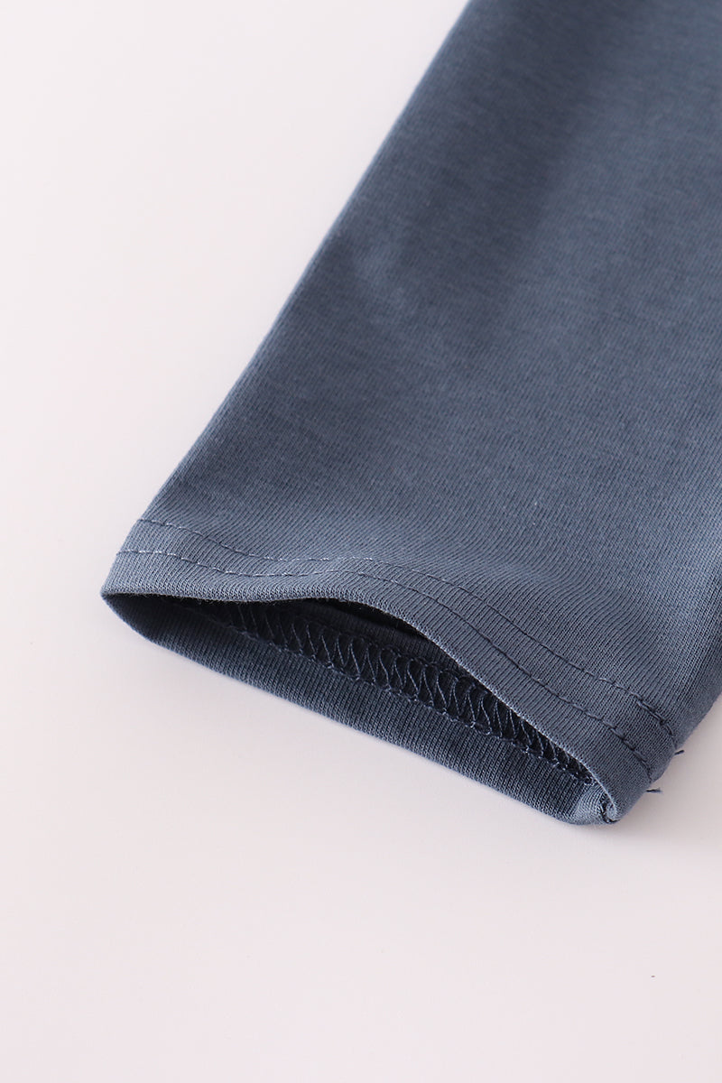 Navy character embroidery top