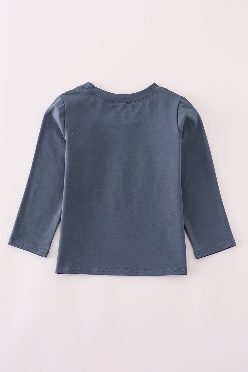 Navy character embroidery top