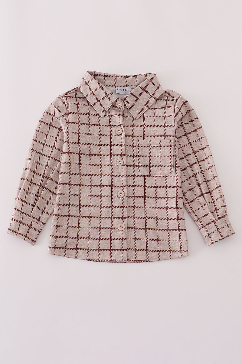 Brown plaid button down shirt
