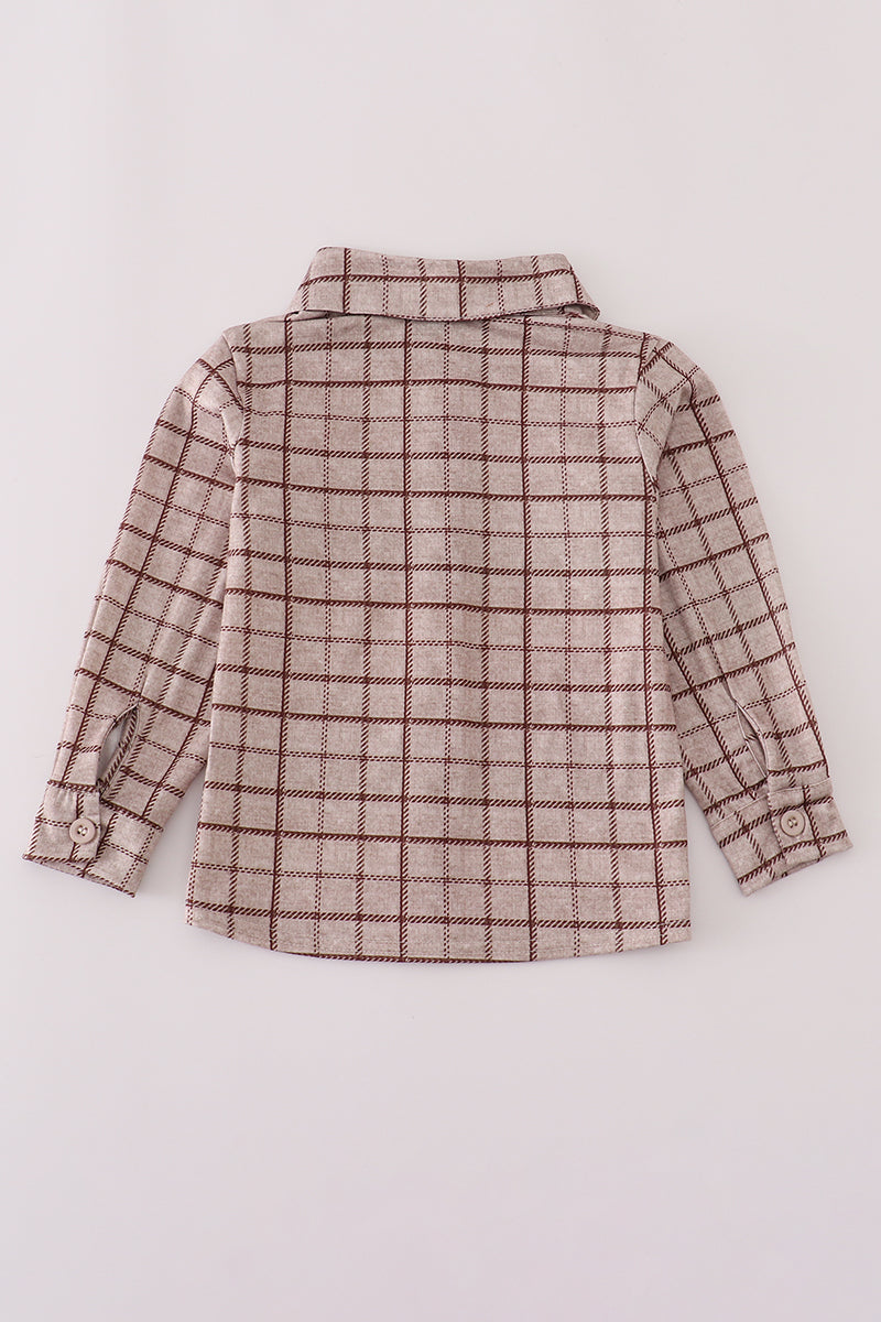 Brown plaid button down shirt
