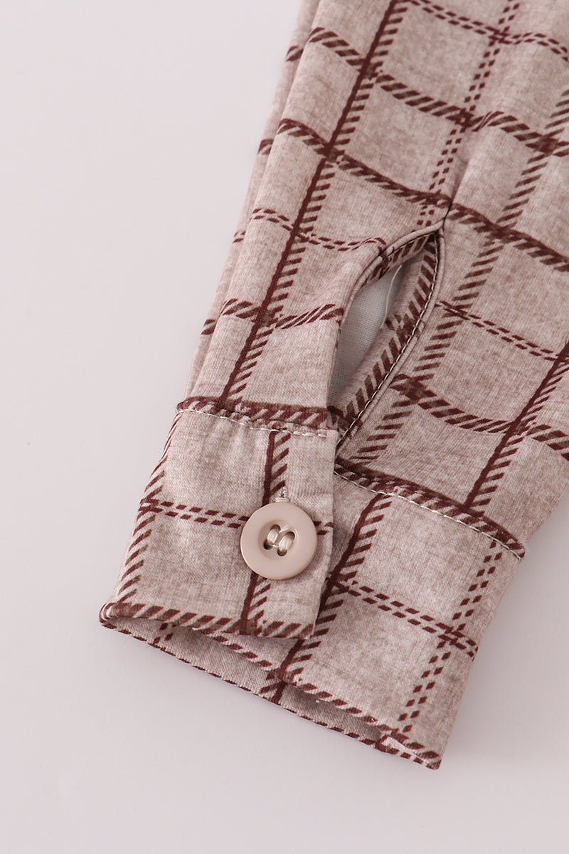 Brown plaid button down shirt