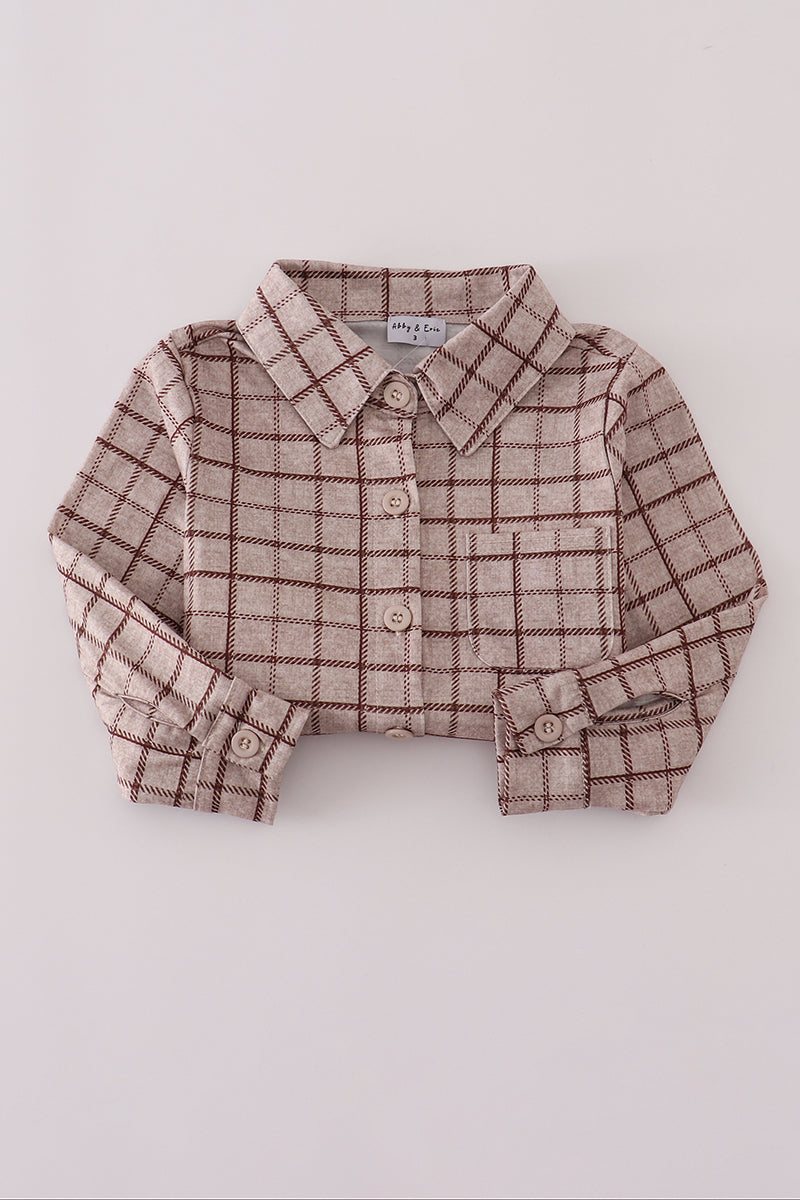 Brown plaid button down shirt