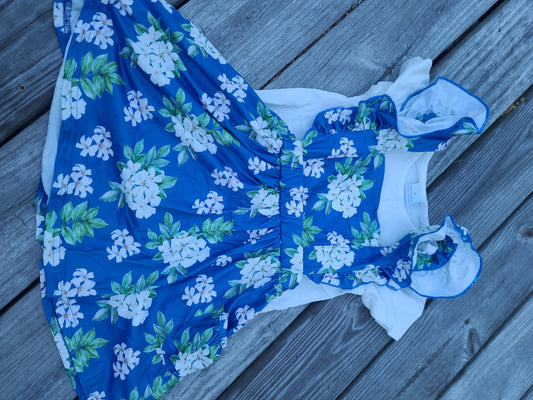 Blue Floral Skirted Suspender Set