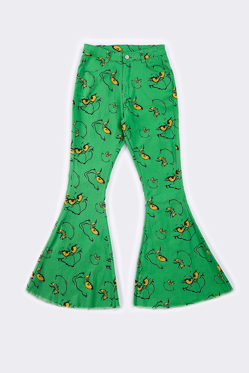 Green print bell jeans mom & me