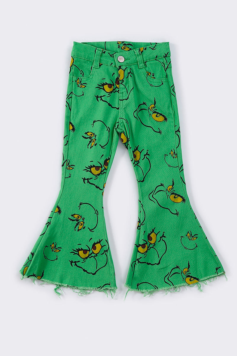 Green print bell jeans mom & me