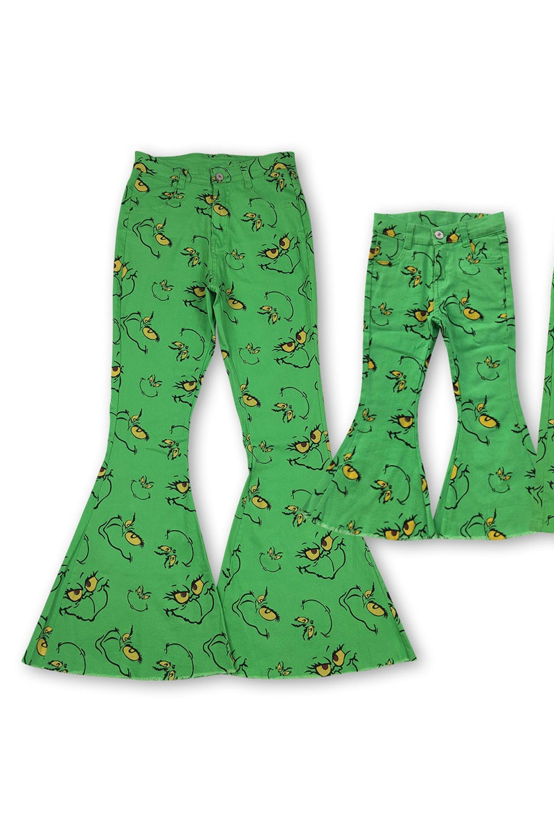 Green print bell jeans mom & me