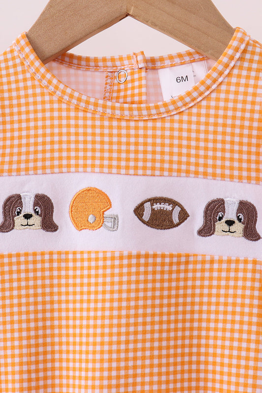 Premium Orange Tennessee puppy football embroidery gingham ruffle bubble