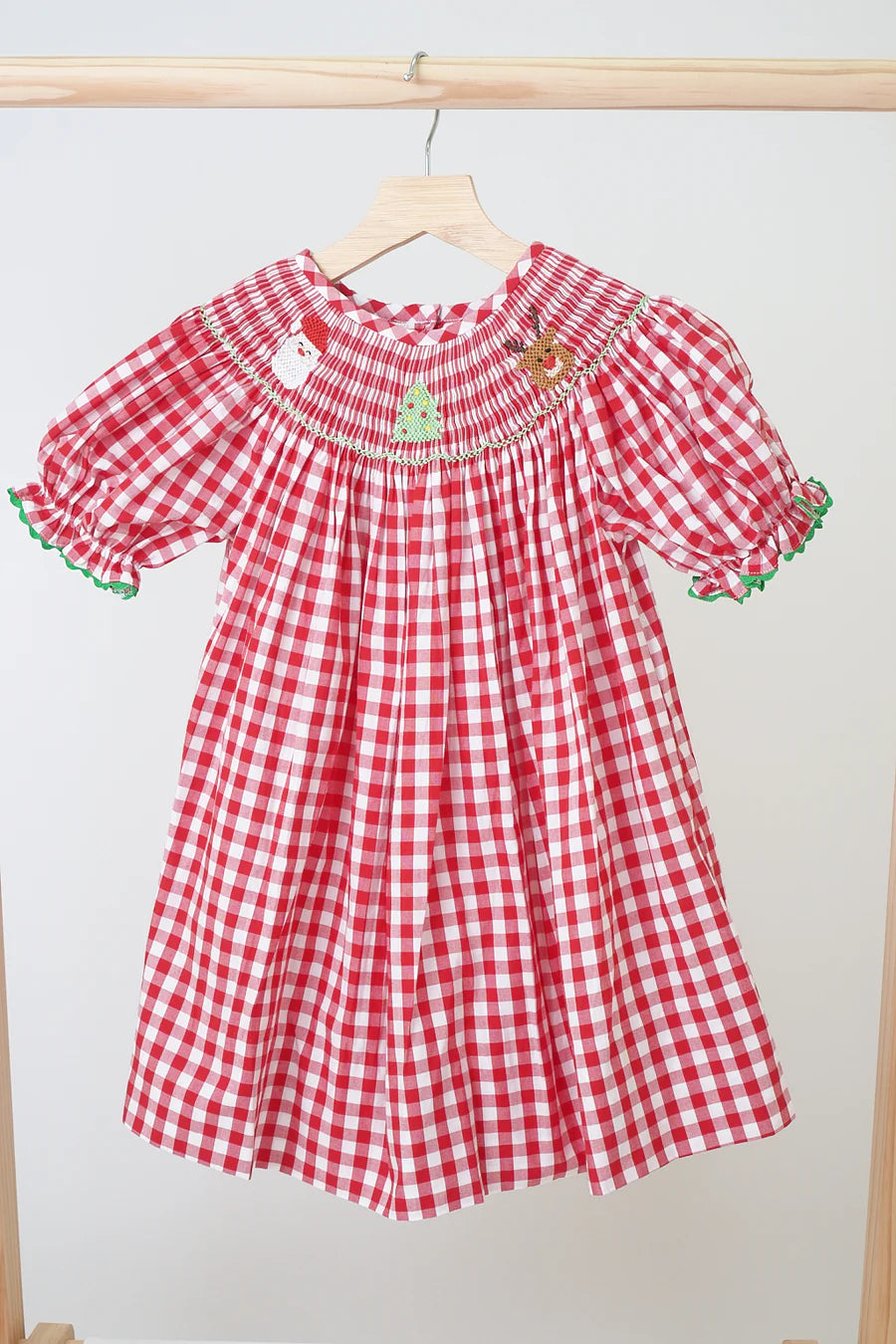 Red Gingham Smocked Christmas Dress