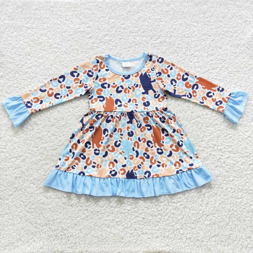 Blue-y Long Sleeve Leopard Dress